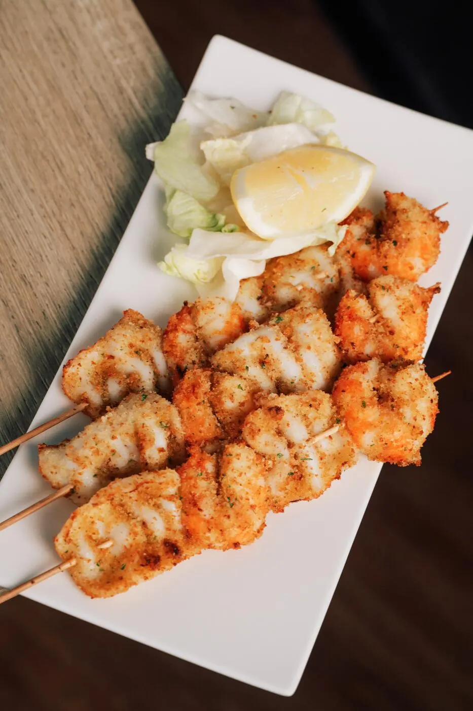Squid and prawn skewers